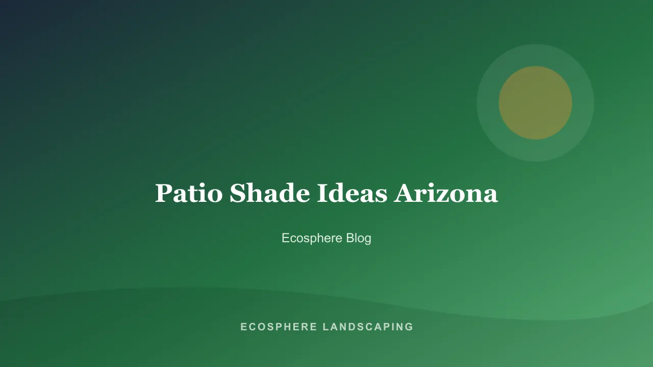 Covered backyard patio with a wood ramada, shade sail, and desert shade trees in an Arizona yard