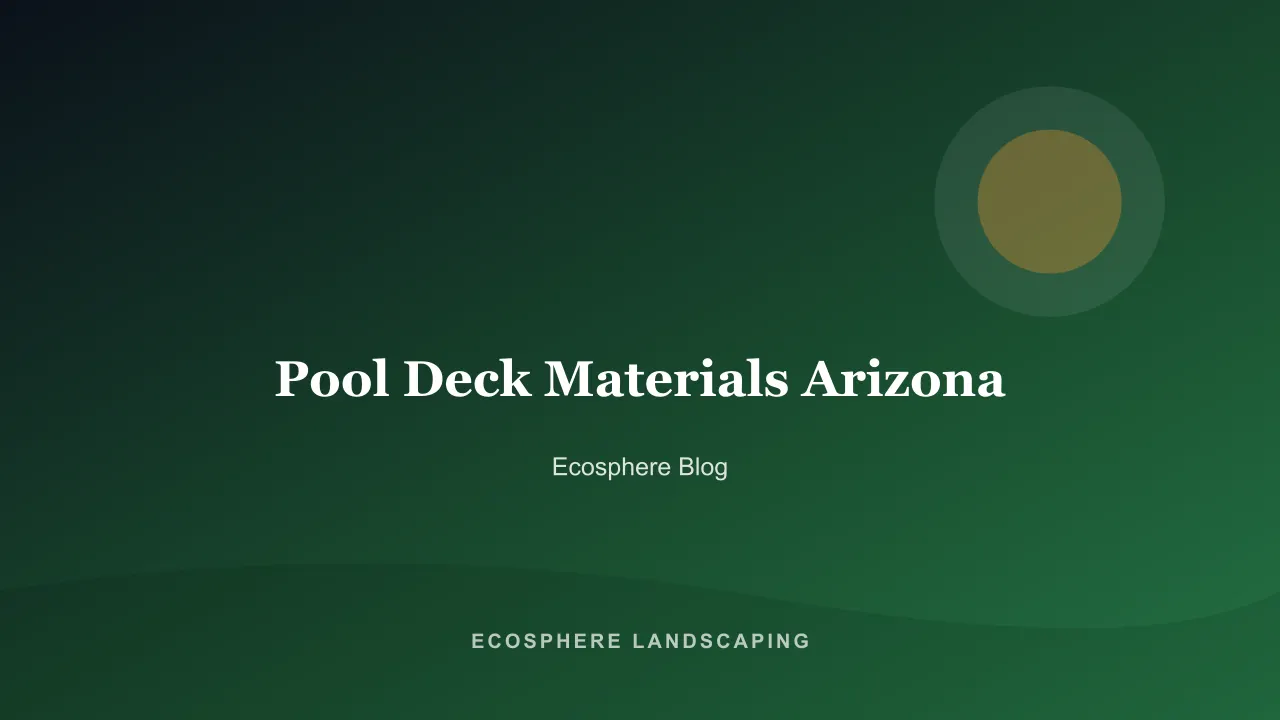 Three pool deck surfaces side by side in an Arizona backyard: light travertine, concrete pavers, and a poured concrete section