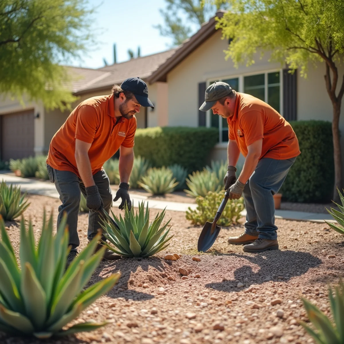 Ecosphere Landscaping crew performing desert design & xeriscaping in Mesa, AZ