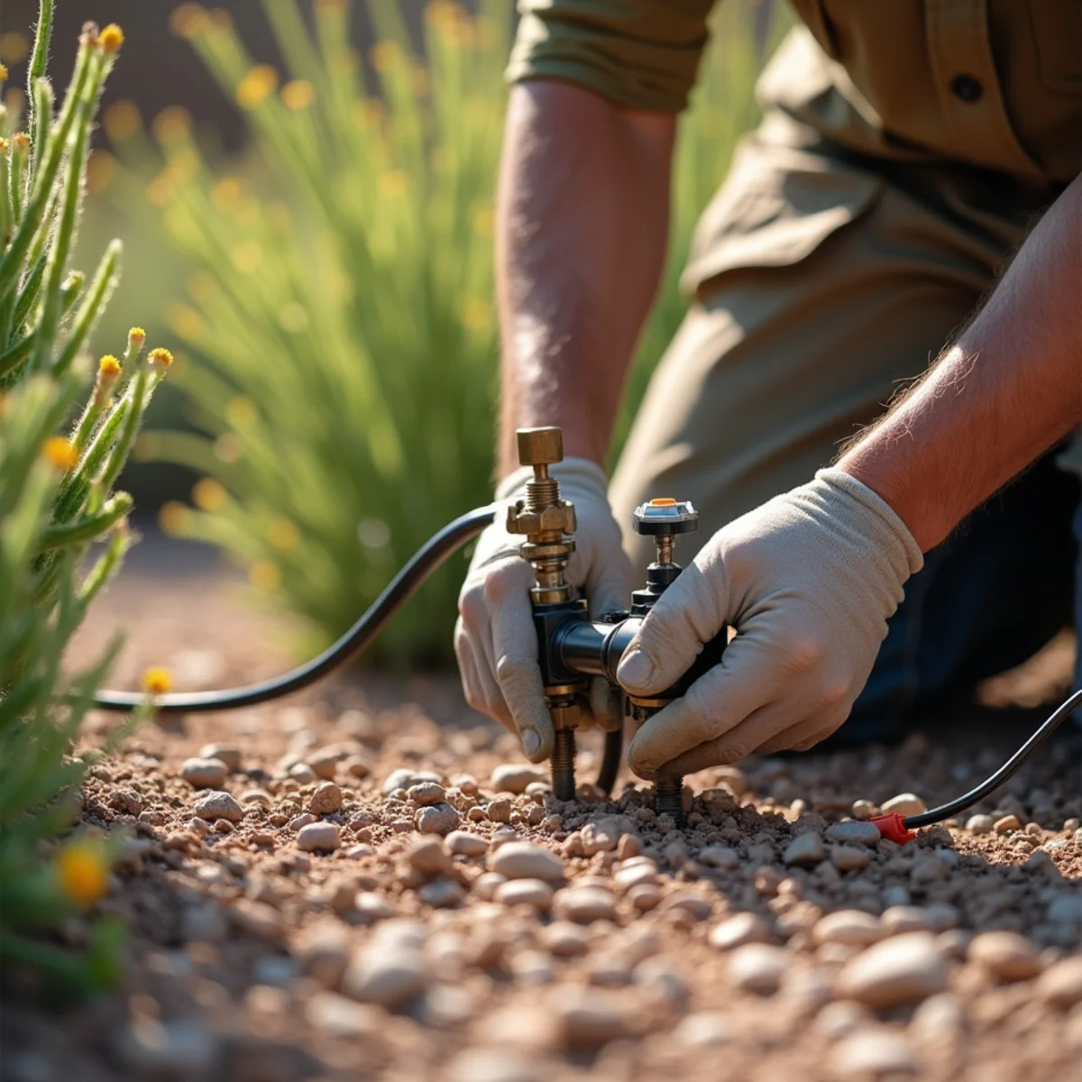 Ecosphere Landscaping crew performing drip irrigation in Mesa, AZ