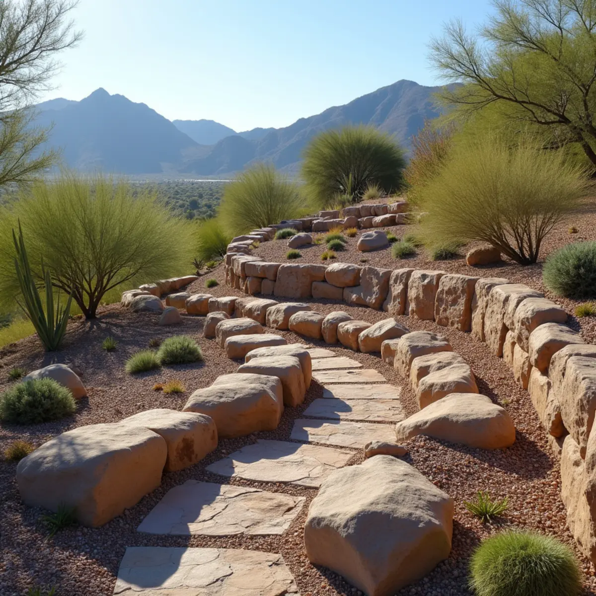 Boulder retaining wall & terracing, Fountain Hills