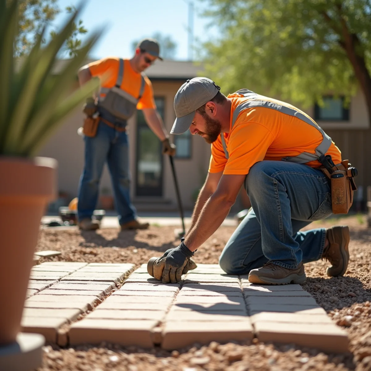 Ecosphere Landscaping crew performing pavers & pool decks in Mesa, AZ