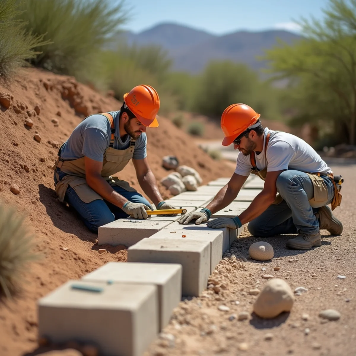 Ecosphere Landscaping crew performing retaining walls & shoring in Mesa, AZ