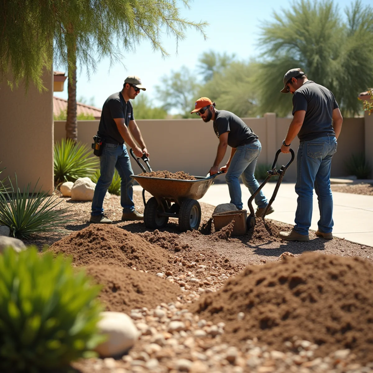 Ecosphere Landscaping crew performing turf-to-xeriscape rebate in Mesa, AZ